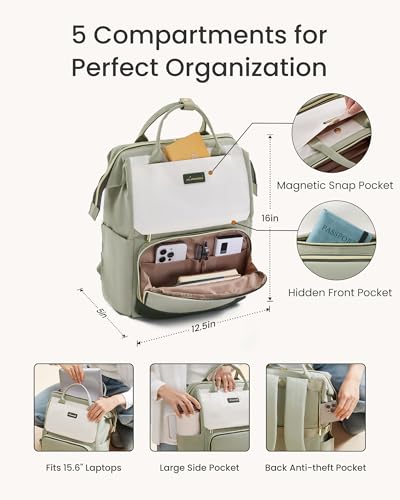 Image of LOVEVOOK Laptop Backpack for Women with Giant Tumbler Holder Pocket, 15.6 inch Travel Work Backpack Purse for Nurse Teacher, Waterproof Bag College Bookbag Casual Daypack Green