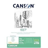 Canson – carta 1557 Blocco da 50 fogli di carta da disegno, 120 g, grana leggera, formato A3, colore: Bianco collato 1 lato