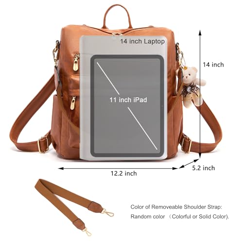 Image of Soperwillton Women Backpack Purse Shoulder Handbags Travel Bag Set 2pcs | Soft PU Leather,Large Capacity,Many Pockets,with a Functional Wallet,with a Detachable Shoulder Strap,Multipurpose Design