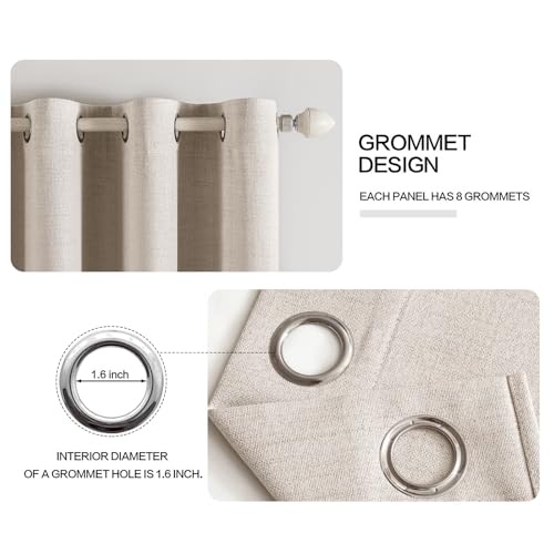 Image of MIULEE Linen Textured Curtains for Bedroom Solid 100% Blackout Thermal Insulated Natural Grommet Room Darkening Curtains & Drapes Luxury Decor for Living Room 52 x 45 Inch (2 Panels)