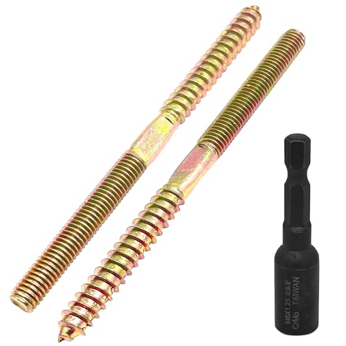 Image of 10pcs M8x120mm Hanger Bolts Double Headed Bolts Screw Kit,Self-Tapping Hanger Bolts Screw for Wood Furniture,Middle Flatten,with 1pcs M8x1.25mm Driver
