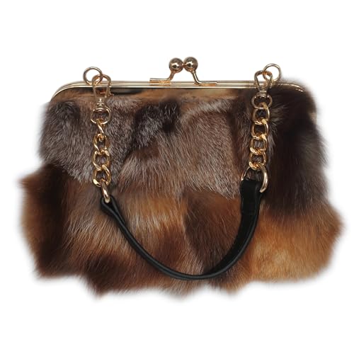 Luxurious Fashion Natural Fox Fur with Hair Handbag for Women and Ladies (FireFox)