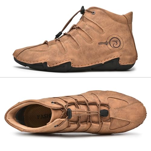 Lossarye Men's Italian Handmade Leather High Boots Casual Lightweight Waterproof Hiking Shoes Slip-On Chukka Boots Non-Slip Outdoor Sneakers2