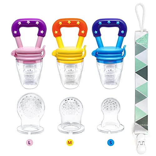 Habadeer Food Feeder Baby Fruit Feeder Pacifier ,Teething Toys for Babies, 3 Pack