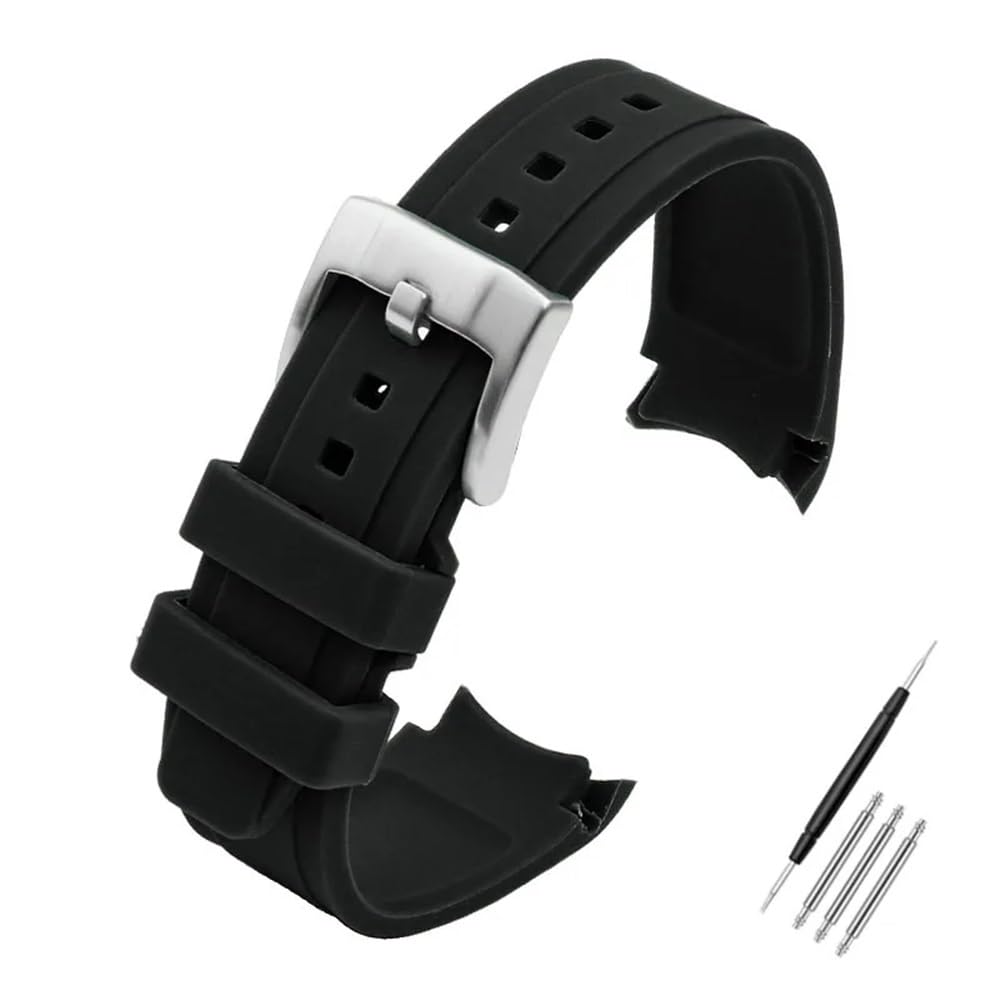 HUTBUVEAW Curved End Silicone Rubber Watch Strap For Water Ghost For Citizen For Tissot For Seiko 20MM 21MM 22MM 24MM Men Sport Wristband Universal Belt(Black,24mm)