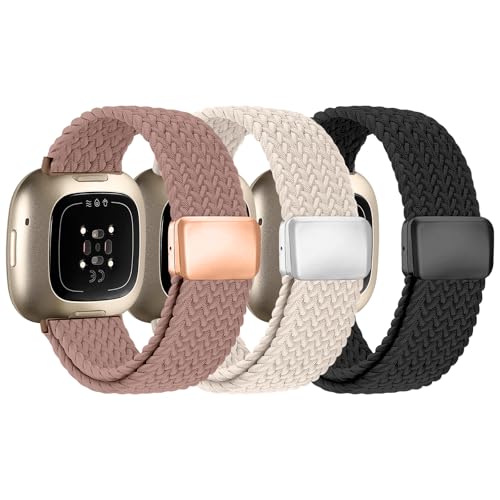 Zspoly Geflochtene Armbänd Kompatibel mit Fitbit Versa 4 Armband/Versa 3/Sense 2/Sense Armband Magnetischer Elastischer Stoff Sport Nylon Ersatzarmband für Fitbit Versa4/3/Sense1/2 für Damen Herren
