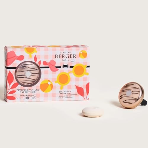 Image of MAISON BERGER Car Diffuser Set, Fruity Sun | Plum Peach Pineapple Notes, Refillable Vent Clip with Ceramic Refill, Passive 4-Week Diffusion, Made in France