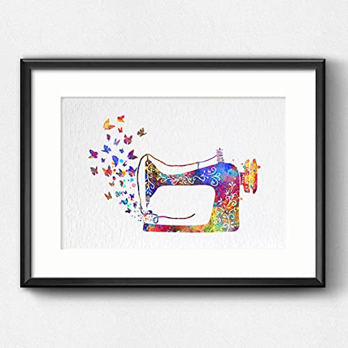 Dignovel Studios 11X14 Unframed Sewing Machine Butterfly Seamstress Sewing Watercolor Art Wedding Housewarming Nursery Kids Wall Art Giclee Office Home Decor Wall Hanging DN533