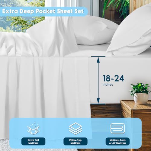Image of SONORO KATE 1000Series 100% Egyptian Cotton TwinXL Sheets,Extra Deep Pocket | 18-24 Inch Extra Deep Pocket,Soft & Breathable,5-Star Hotel Sateen Bed Sheets,All Season,3pc,White