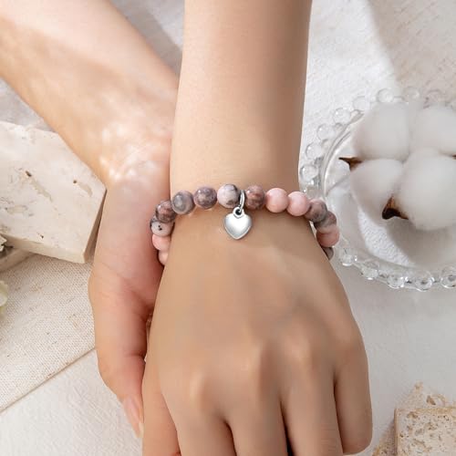 Natural Stone Heart Charm Bracelets Gifts for Teenage Teen Girls Daughter Granddaughter Niece Valentines Birthday Christmas Easter Gifts3