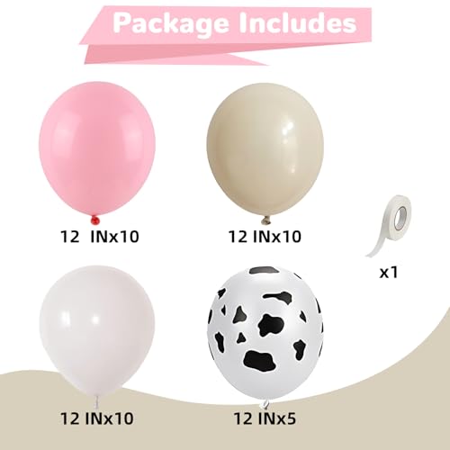 Image of HILAVO Cowgirl Balloon 12 Inch Pastel Light Baby Pink White Nude Retro Western Balloons Cow Print Party Balloon for Boho Rodeo Baby Shower Birthday Farm Theme Cowgirl Western Party Decorations