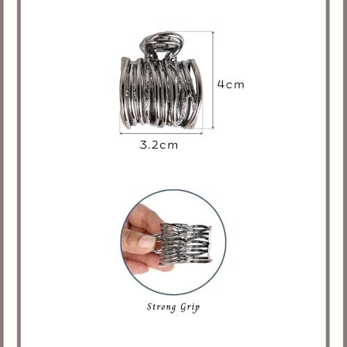Image of Radhu & Kabby Metal Hair Claw Clips for Women, Set of 3 Premium Hair Clutchers in Gold Silver Black, Strong Hold Jaw Clips for Thick & Thin, Stylish Hair Accessories for Everyday & Special Occasions