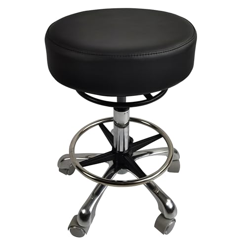 Image of 16''Wide seat Upgrade,4''Thick,Medical-Grade Leather,Heavy Duty Rolling Stool With Wheels 500lb Capacity, Upgrade Oversized Height Adjust Ring Easy to Reach ,For lab Doctor Massage Medical