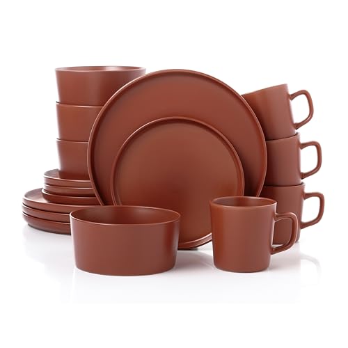 Lorren Home Trends Juego de vajilla de cerámica roja, 16 piezas, servicio para 4, apto para microondas y lavavajillas