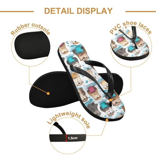 ALAZA Cute Cartoon Otter Flip Flops for Women Fashion Beach Slippers Comfort Mens Flip Flops Non-Slip Rubber Shower Slippers Sandal for Hotel Travel Sport,XS3