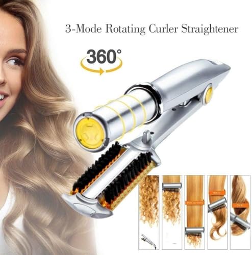 Image of 2 in1 Hair Curler Straighter Rotating Iron, Curling Iron Wand for Hair Curling and Straighting, Dry and Wet Styling Tool, Travel for Girls Women (Silver)