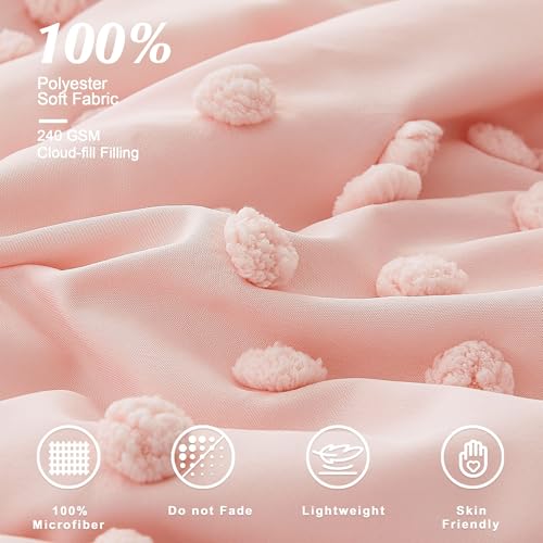 Image of Queen Comforter Set - 7 Pieces Pom Tufted Bed in a Bag Queen Bedding Set | All Season Shabby Chic Bedding, Queen Bed Set with Comforter, Sheets, Pillowcases & Shams, Pink