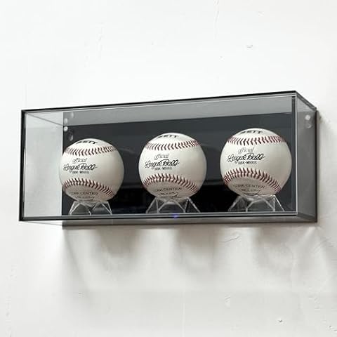 Baseball Display Case Acrylic Shadow Box for Ball - Wall Mount or Desktop with Removable Ball Stand Holder, UV Protected Memorabilia Autograph Display Box, Black Cover