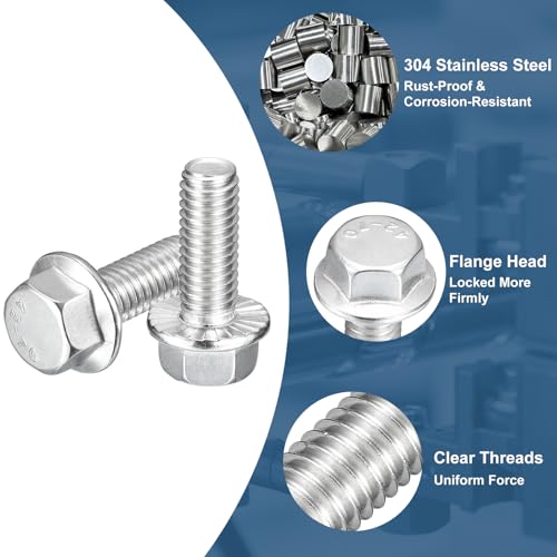 Image of uxcell 15Pcs 3 /8-16 x 1 Flanged Hex Head Bolts, 304 Stainless Steel Flange Hexagon Screws, Flange Hex Drive Screws 5.8 Grade for Machinery Industry Home Appliances, Silver