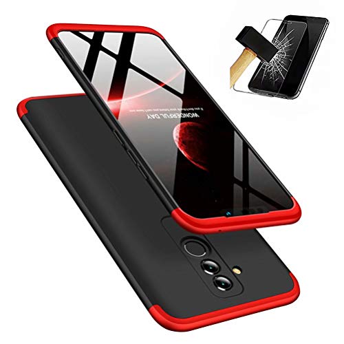 JINCHANGWU Compatible con Funda Huawei Mate 20 Lite, Carcasa Huawei Mate 20 Lite con [ Cristal Templado] Carcasa 3 en 1 Caso, Rojo y Negro