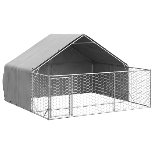 Homgoday Au?enhundezwinger: Sicher & Komfortabel - Stabiler Stahlbau, überdacht, 3x3m, 2x3m Aktivit?tsbereich, 1x3m Auslauf, 90x52cm Tür Model3329240