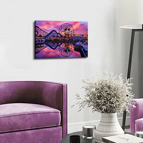 Image of Sunset Disney Landscape Wall Art Girls Bedroom Wall Decor Nature Ferris Wheel Picture Painting Prints Disneyland Castle Park Anime Skyline Canvas Poster Panoramic Artwork Living Room Decoration 12x16 inch
