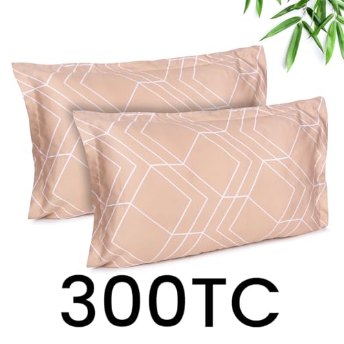 Image of Mush Bamboo Printed Pillow Cover Set of 2 | 100% Bamboo Pillow Cover for Hair and Skin | 300 TC | Breathable, Silky Soft and Envelope Pillowcases | 17 inchx27 inch Geometric Print, Coral