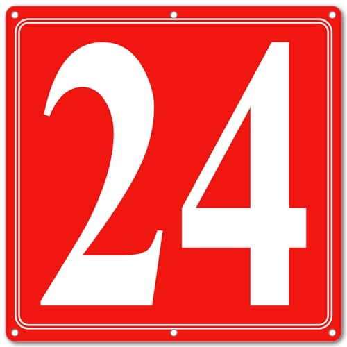 Image of Premium Aluminum Number Signs 24, Metal 12 inch X 12 inch Red Numbered Signs Outdoor for Parking Lots, Floor, Dock, Court, Aisle, Field, High Visibility, No Fade, Weather-resistant
