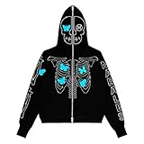 Talla: S/M/L/XL Sudadera con capucha y estampado de calavera punk Y2K estilo vintage y moderno. Elige el tamaño correcto de acuerdo a la situación personal. Si es necesario, puedes elegir una talla ligeramente más grande.