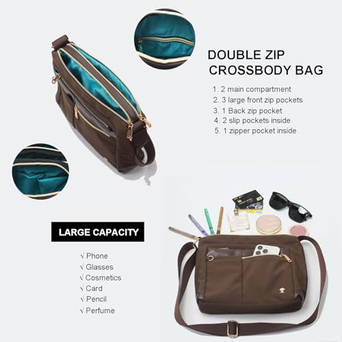 ESVAN Nylon Crossbody Bag For Women Waterproof Lightweight Casual Multi Pockets Shoulder Handbag Purse3