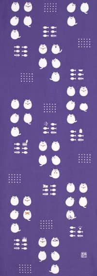 染の安坊 Anbo Tenugui Hand Towel, DEBU Neko, Round cat (Mauve), 100% Cotton, Made in Japan, 13.8 x 39.4 inches