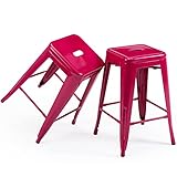Vogue Furniture Direct Taburetes de bar de metal de 24 pulgadas, juego de 2 (rosa intenso)