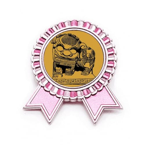 Broche lion chinois noir et médaille de vainqueur en métal taille M