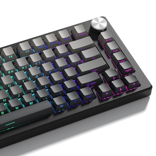 dagaladoo Grey black keycap set 136 key gradient double shot PBT keycaps 75% 100% Shine Through custom keycap cherry profile,Side printed keyboard keycaps Compatible with US Layout Mechanical Keyboard