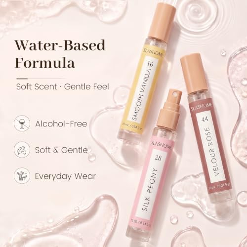Image of slashome Hair Perfume Set for Women, 3x10mL Alcohol-Free Hair & Body Mist | Smooth Vanilla, Silk Peony & Velour Rose, Long-Lasting Fragrance for Hair, Travel-Size Scents for Daily Wear & Gift for Her