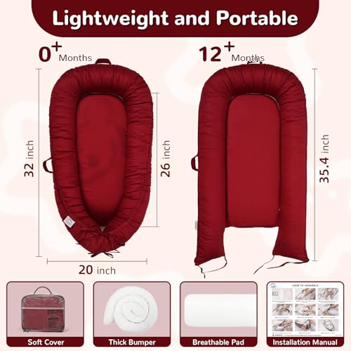 Image of EAQ Baby Lounger, Infant Lounger for Newborn,Portable Baby Nest Cover Breathable & Soft, Newborn Essentials