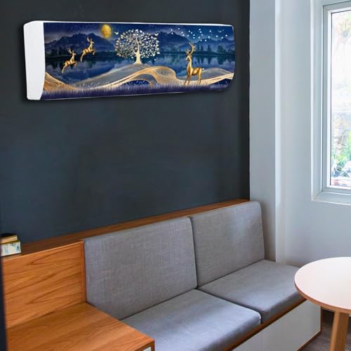 Image of Printed Split Ac Cover Indoor Unit For 1.5 Ton Capacity AC, Inner Unit Ac Cover, All Weather Cover /Attractive Digital Prints /Dustproof /Silken water-resistant Split Ac Cover (Gold Deer)