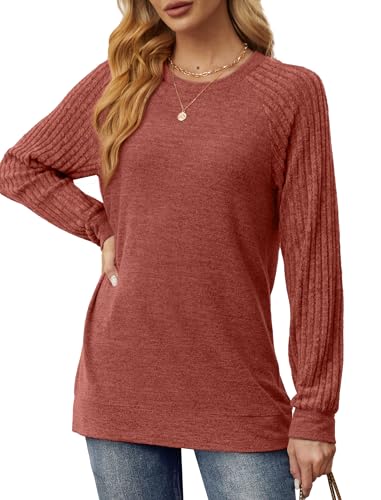 Image of Saloogoe Tunic Sweatshirts for Women Crewneck Lightweight Sweaters Raglan Long Sleeve Shirts Fall Fashion Tops 2026