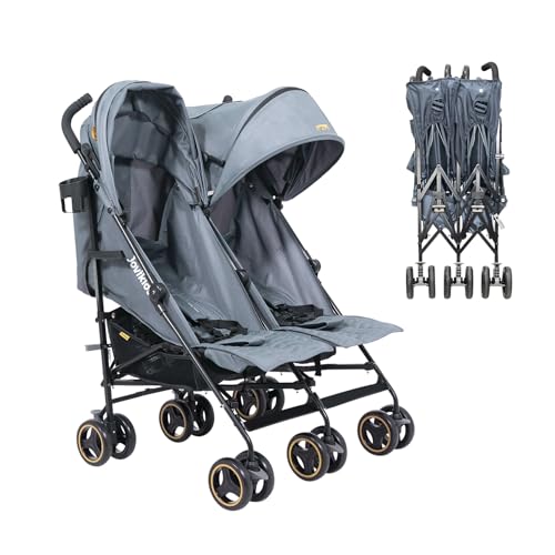 Jovikids Carrito para Gemelos Cochecito Gemelar Sillita de Paseo Doble Reclinable Plegable con Canasta Reposapiés Ajustable Dosel Acero Gris Antracita