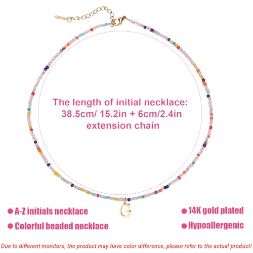 for Women Girls Letter PendantSummer Necklaces, Bohemian Beaded Necklace Colorful Beaded Initial Necklace Handmade Jewelry Gifts for Teens(G)2