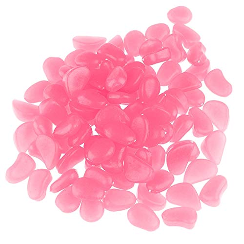 340pcs Glow in The Dark Garden Pebbles, Gardening Luminous Glow Stones Outdoor Decor Glowing Water Fish Tank Gravel (Pink)