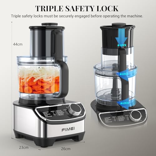 FIMEI Multifunctional Food Processor 1300W, 3 Speeds and Pulse Function, 3.5L Chopper, 1.5L Blender, Grinder, Citrus Juicer, Dough Kneader, Whisk, Shredder, Reversible Slicer, Triple Lock Protection