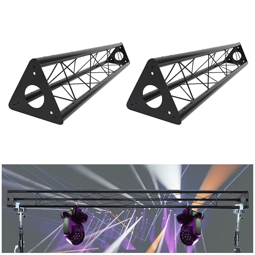 KUAFU 2 x 5ft Triangle Truss Lighting System Stand 10x10 Diameter Universal DJ Metal 5 Mobile Steel Lighting Triangle Bolted Truss Black (Two Packages)