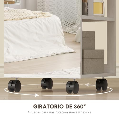 HOMCOM Espejo Joyero con Luces LED de 3 Colores, Armario Joyero de Pie Giratorio 360° con Espejo, Perchero, Cerradura con Llaves, Compartimentos, Superficie Blanca y Forro Beige - imagen 8