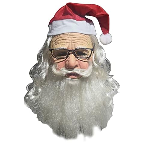 NetHong Santa Claus Mask Soft Latex Mask Headgear White Full Beard Tash Eyebrows Old Man Performance Props For Christmas Fancy Dress Costume Cover