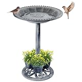 Demeyad Bird Bath for Outside with 4 Removable Flower Planters 28in Polyresin Lightweight Vintage Birdbath for Outdoors Stake Standing Bowl and Water Feeder Yard Garden Decor Gray