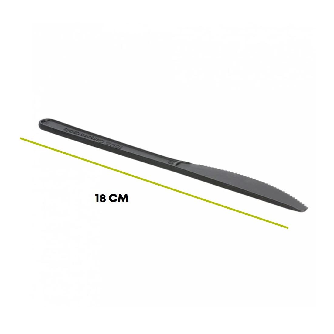 Coltelli NERI Usa e Getta da 18cm - Posate Monouso Biodegradabili Compostabili in Mater-Bi - 100% Ecologico - Coltelli di colore nero Rinforzati in confezione da 100 pezzi