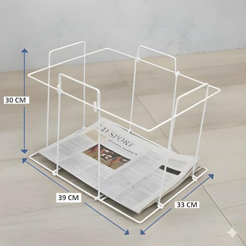 Image of Newspaper Storage Box for Home Iron Wrought Foldable Newspaper Rack Stand, Durable Powder-Coated Organizer for Home Office Library (White)