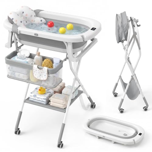 Orzbow Baby Badewanne mit Gestell, Höhenverstellbar, mit Rollen, Basis