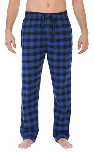 Gioberti Men's Flannel Pajama Pants, Black/Blue Checkered, Large